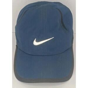 Nike White Swoosh Logo Runners Cap Adult Adjustable Featherlight Dri Fit Hat